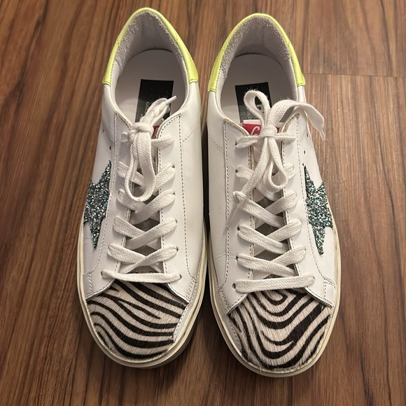 Golden Goose All Hi Star Sneakers with Light Blue Glitter Star and Zebra Print - Picture 5 of 11